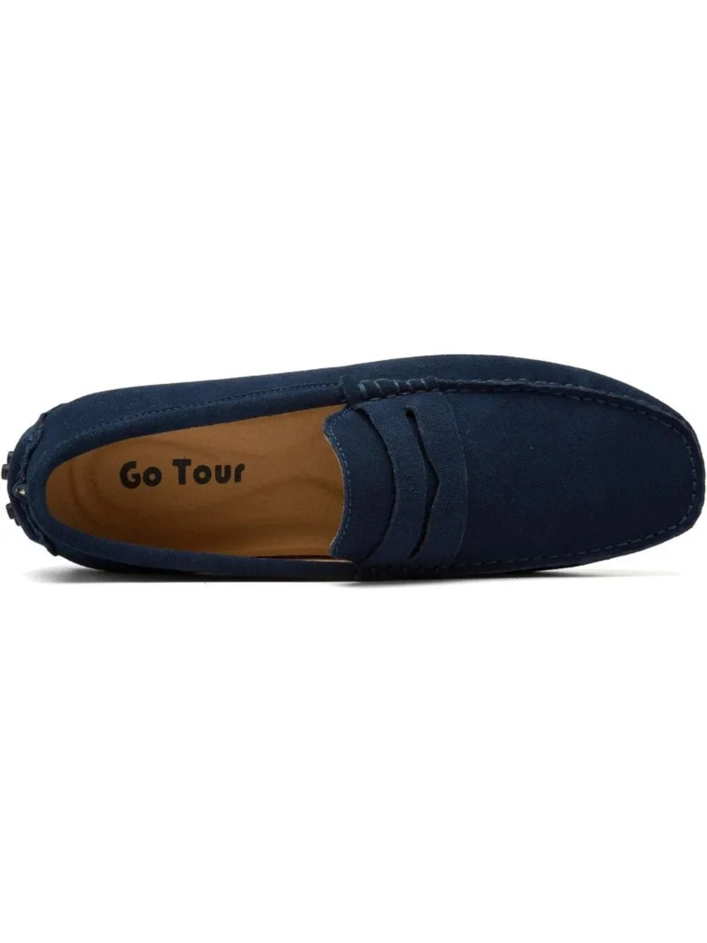 Go Tour Men's Dark Blue Suede Leather Loafers Slip On Flats Comfortable Shoes